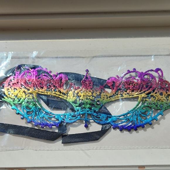 New Multicolor Rainbow Masquerade Mask - Picture 3 of 3